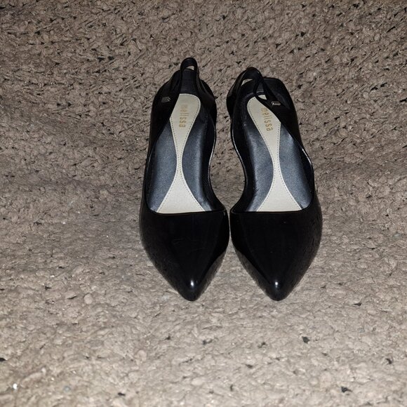 MELISSA-Classic Heel-Stiletto Cut Out Slingback-Black Pointed Toe-Sz 9-Near Mint - Picture 3 of 8